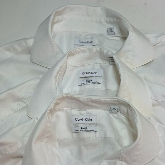Calvin Klein Shirts Men's Size 17 White Steel + Slim Fit Stretch Wrinkle Free - Picture 1 of 9